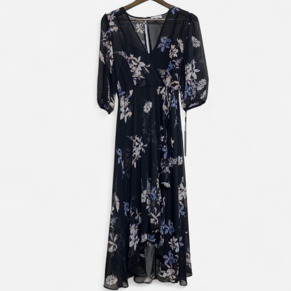 Calvin Klein Women’s Long Sleeve Floral Maxi Dress Black and Purple Size 6